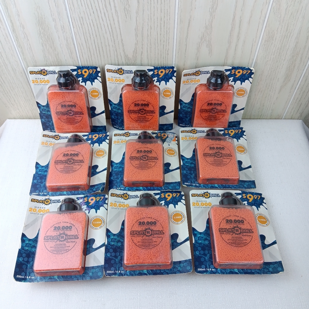Lot of 9  SplatRball 20,000 Rounds 7.5mm Orange Ammo Certified Splat-R-Ball.